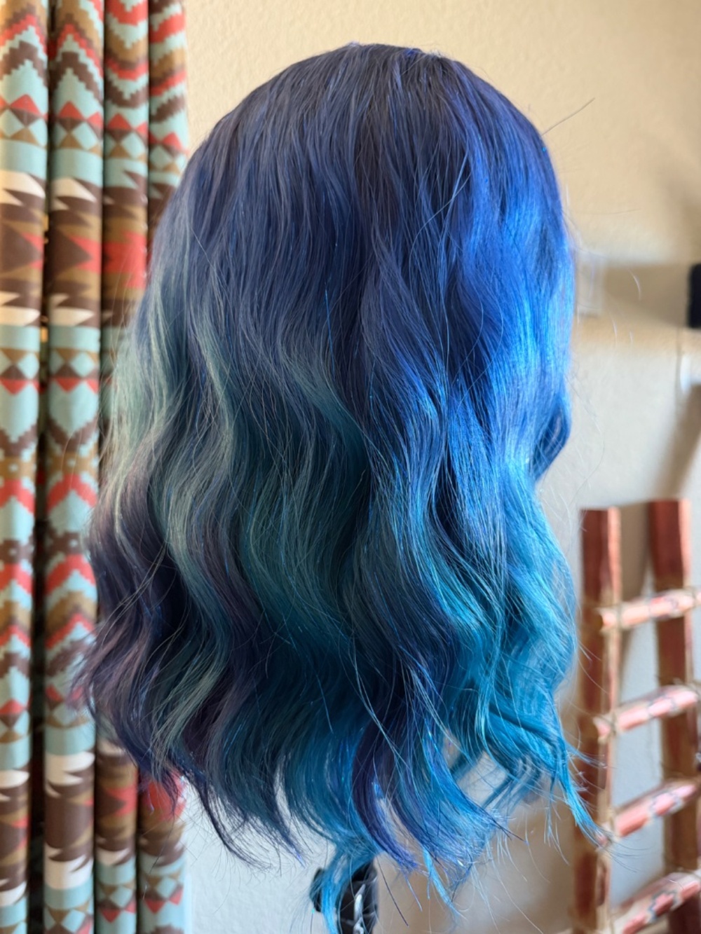Imstyle Sparkly Blue Purple Wig Lace Curly with Tags - Mermaid Fairy Fantasy - Picture 3 of 5